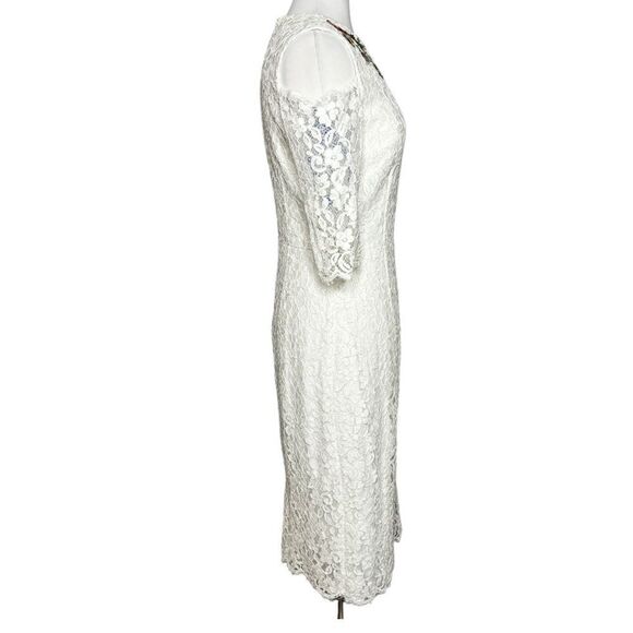 LITTLE Mistress London Floral Appliqué & Lace Cold Shoulder Midi Sheath Dress - Picture 6 of 10